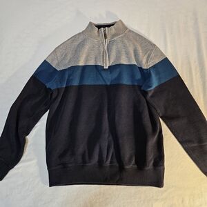 Men's Blue and Gray Half-Zip Sweater